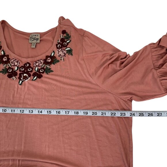 Como Vintage Women Plus SZ 3X Pink Boho Tunic Top Floral Embroidery Bell Sleeves - Picture 5 of 13